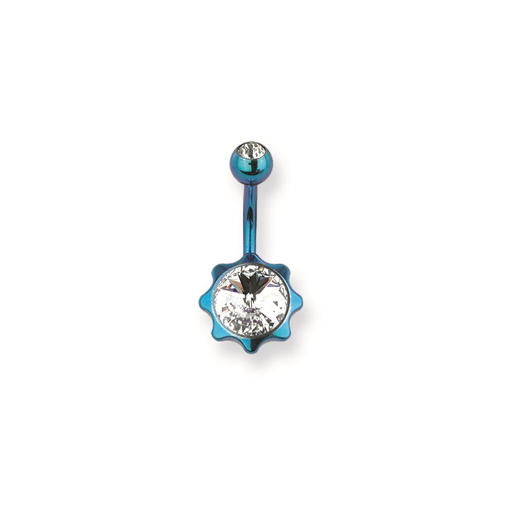 316L SRG GR SSTL 14G 13/32in.Aqua w/Clear CZ Star Belly Ring