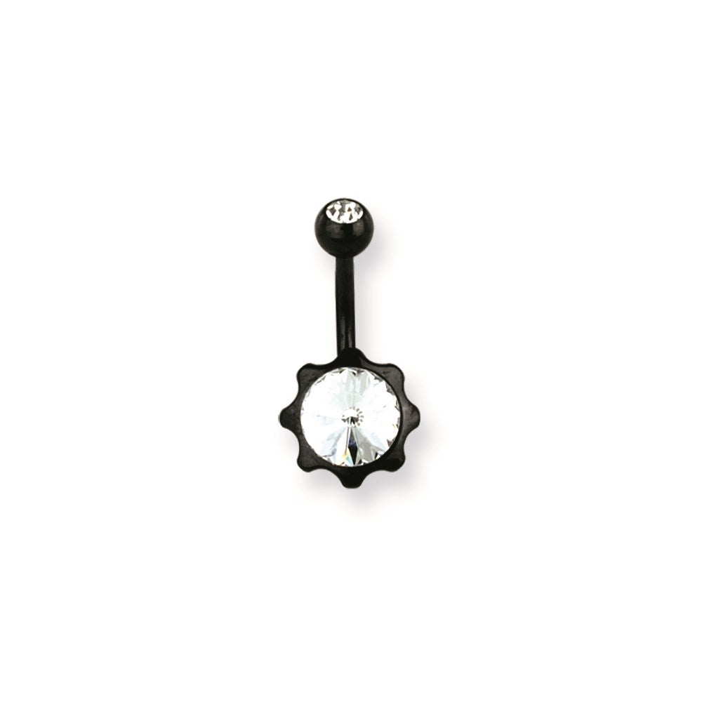 316L SRG GR SSTL 14G 13/32in.Black w/Clr CZs Star Belly Ring