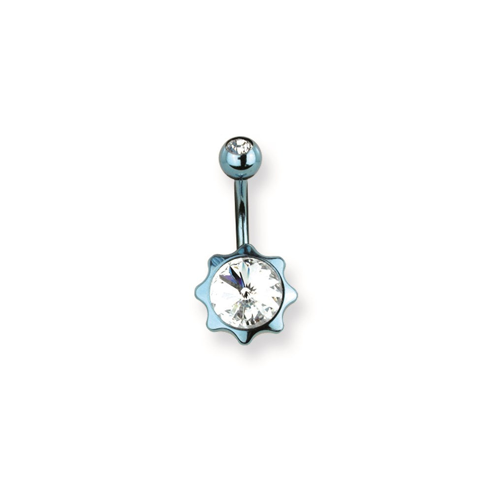 316L SRG GR SSTL 14G 13/32in.Blue w/Clr CZs Star Belly Ring