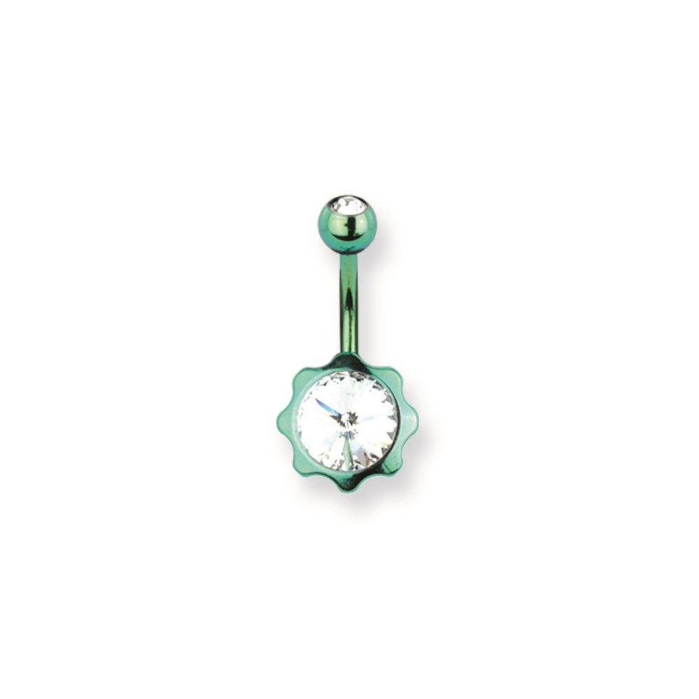 316L SRG GR SSTL 14G 13/32in.Green w/Clr CZs Star Belly Ring