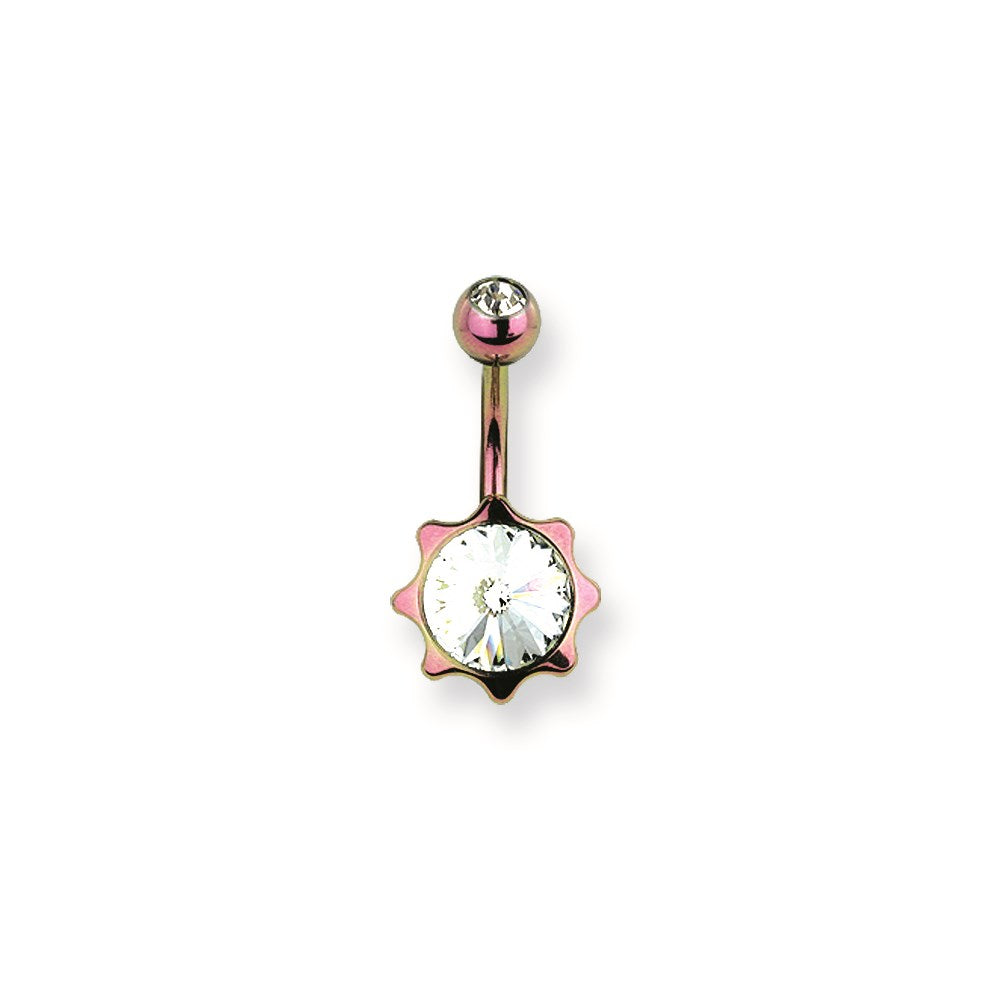 316L SRG GR SSTL 14G 13/32in.Pink w/Clr CZs Star Belly Ring