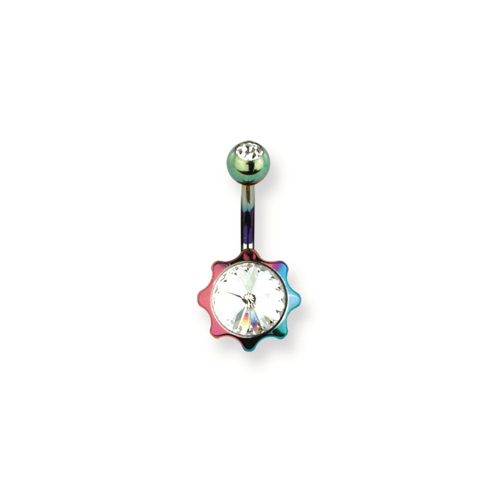 316L SRG GR SSTL 14G 13/32in.Rainbo w/Clr CZ Star Belly Ring