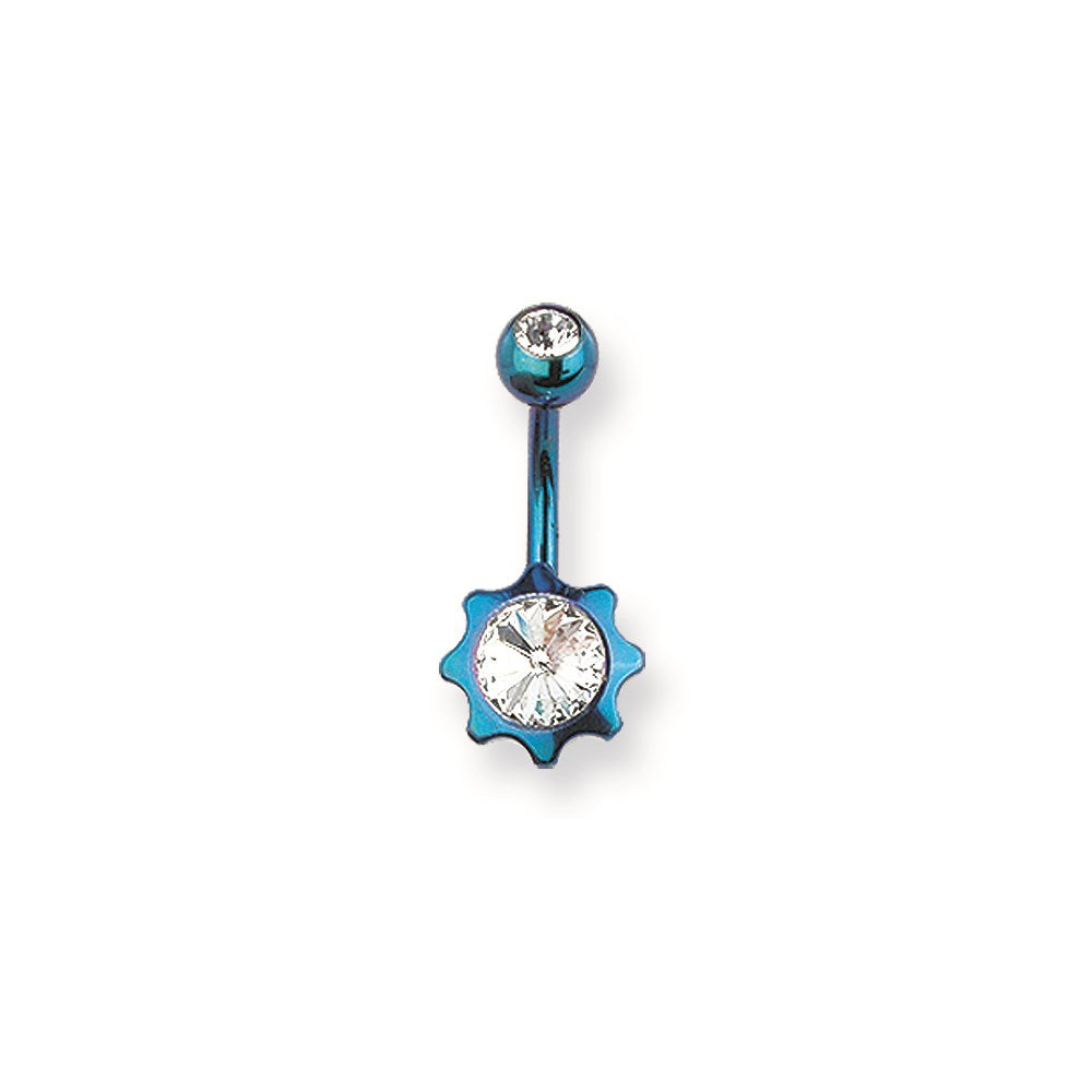 316L SRG GR SSTL 14G 13/32in.Aqua w/Clr CZs Star Belly Ring