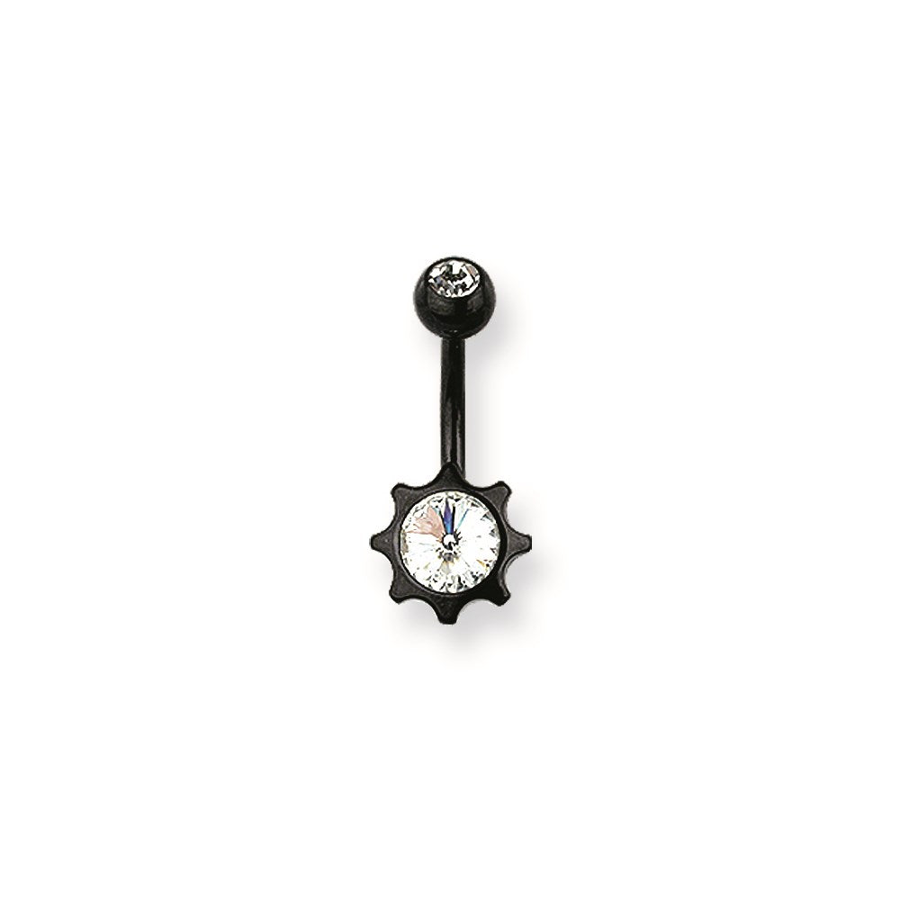 316L SRG GR SSTL 14G 13/32in.Black w/Clr CZs Star Belly Ring