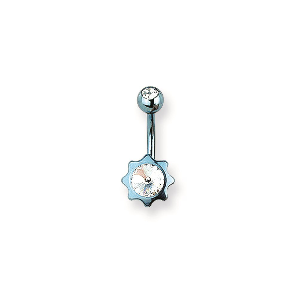 316L SRG GR SSTL 14G 13/32in.LtBlu w/Clr CZs Star Belly Ring