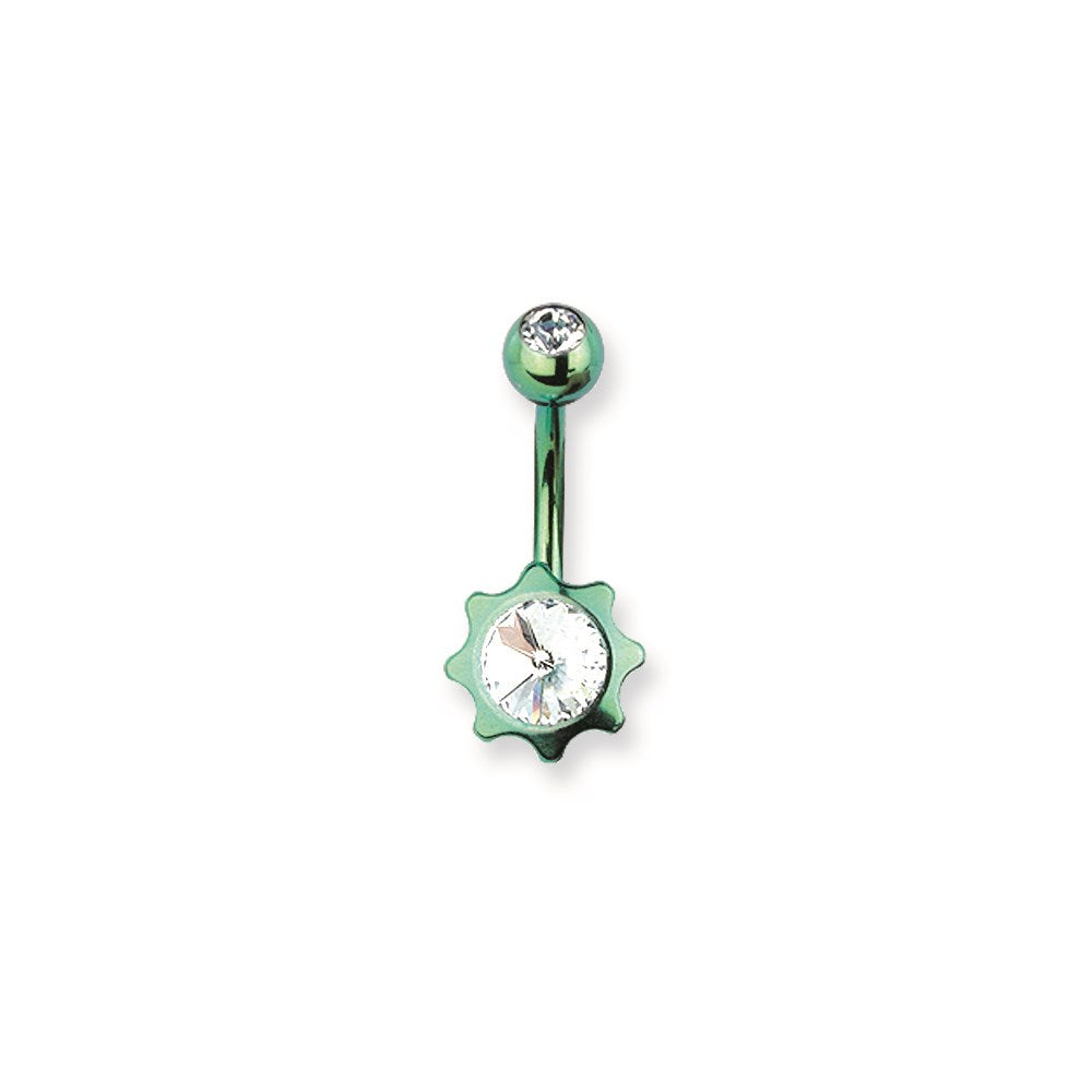 316L SRG GR SSTL 14G 13/32in.Green w/Clr CZs Star Belly Ring