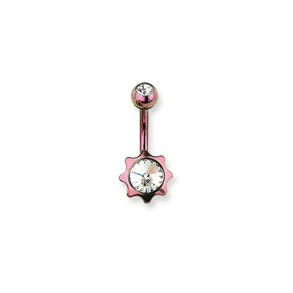 316L SRG GR SSTL 14G 13/32in.Pink w/Clr CZs Star Belly Ring