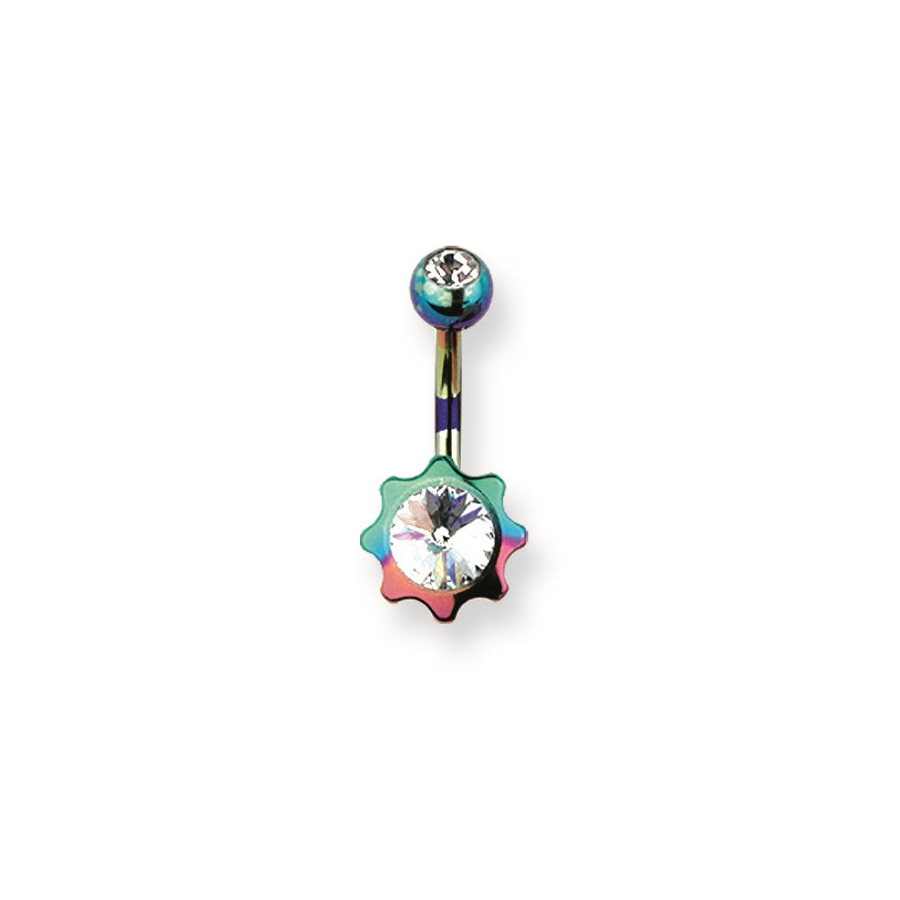 316L SRG GR SSTL 14G 13/32in.Rainbo w/Clr CZ Star Belly Ring