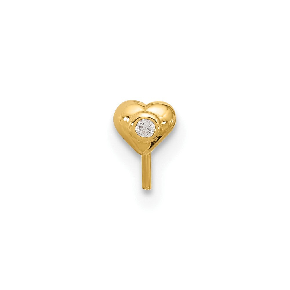 14k 22 Gauge CZ Heart Nose Stud