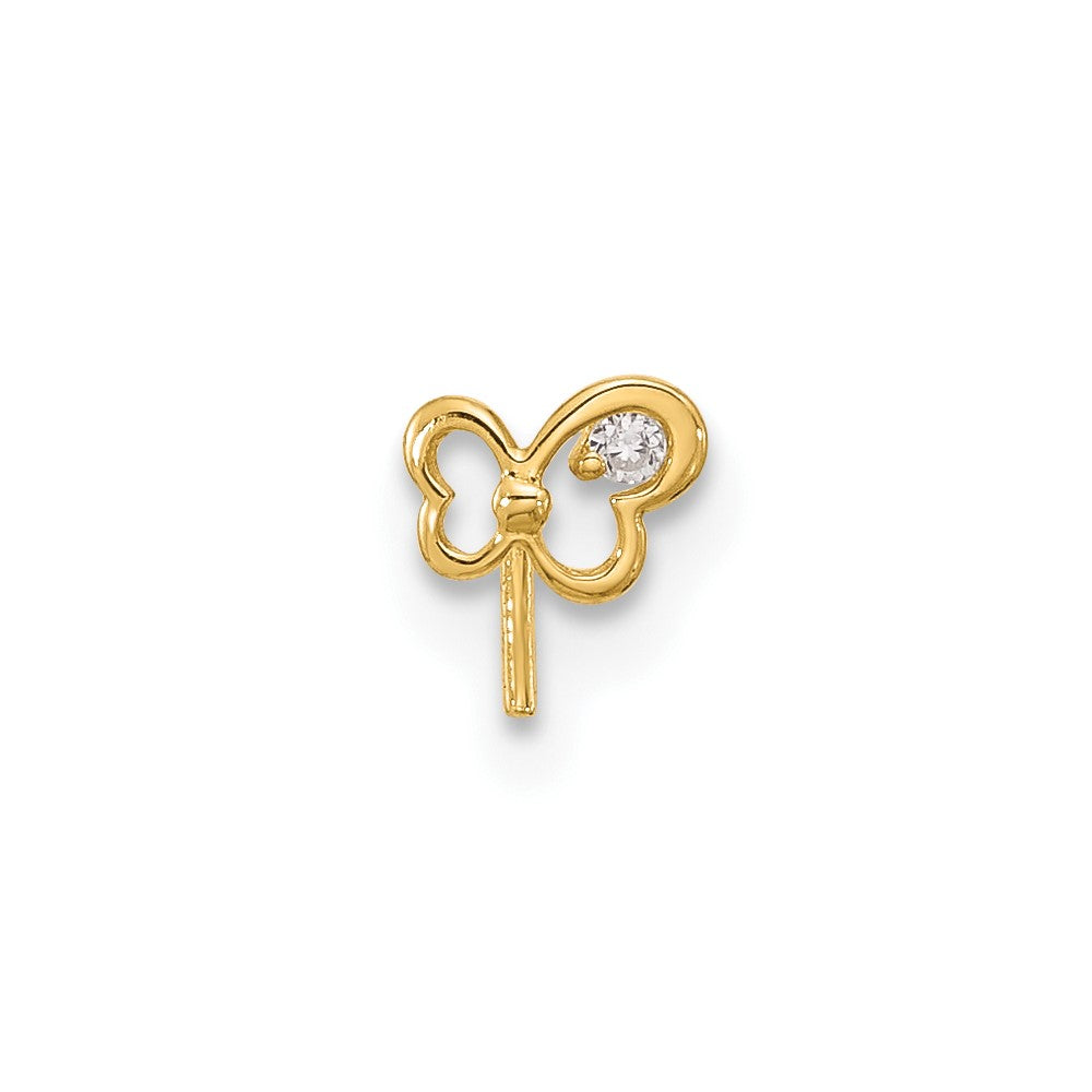 14k 23 Gauge CZ Butterfly Nose Stud