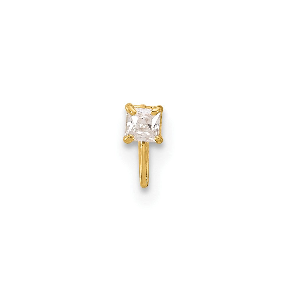 14k 22 Gauge  2.5mm Square CZ Nose Stud