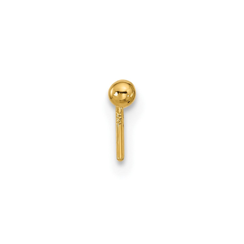 14k 22 Gauge Polished 2mm Ball Nose Stud