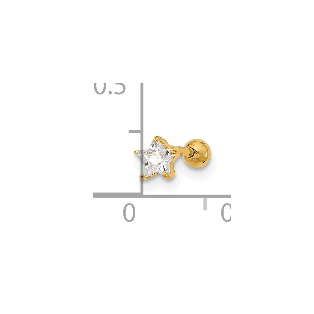 14k 18 Gauge CZ Star Labret/Face Jewelry