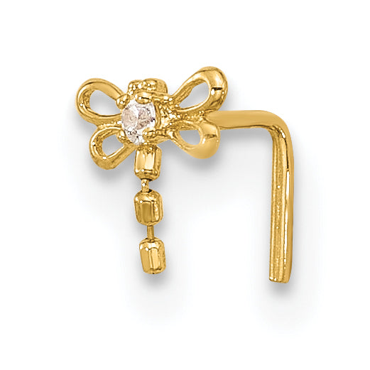 14k 22 Gauge CZ Butterfly Nose Stud