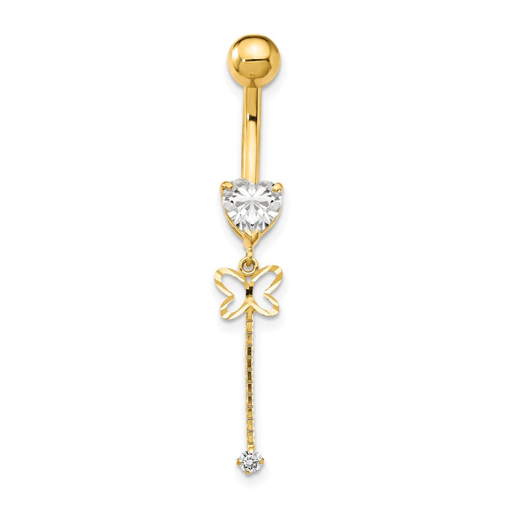 14k CZ Butterfly Chain Dangle Belly Ring