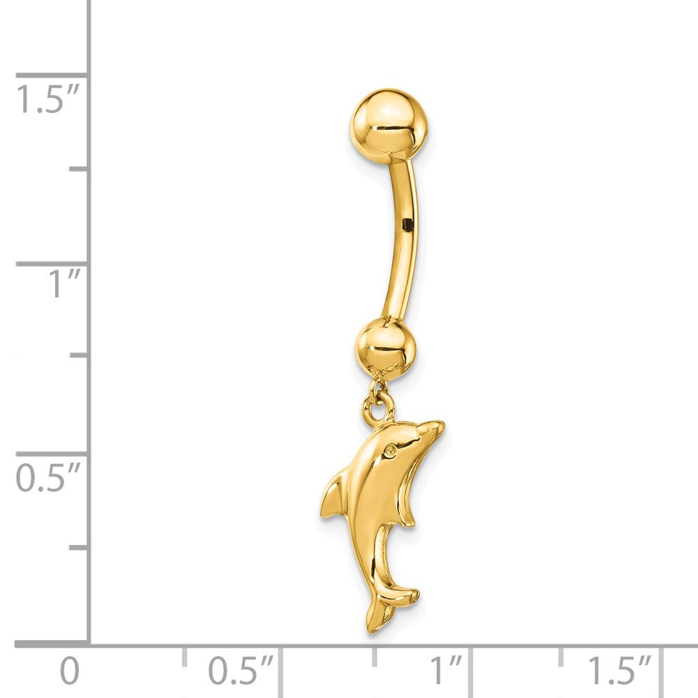 14k 14 Gauge Dolphin Dangle Belly Ring