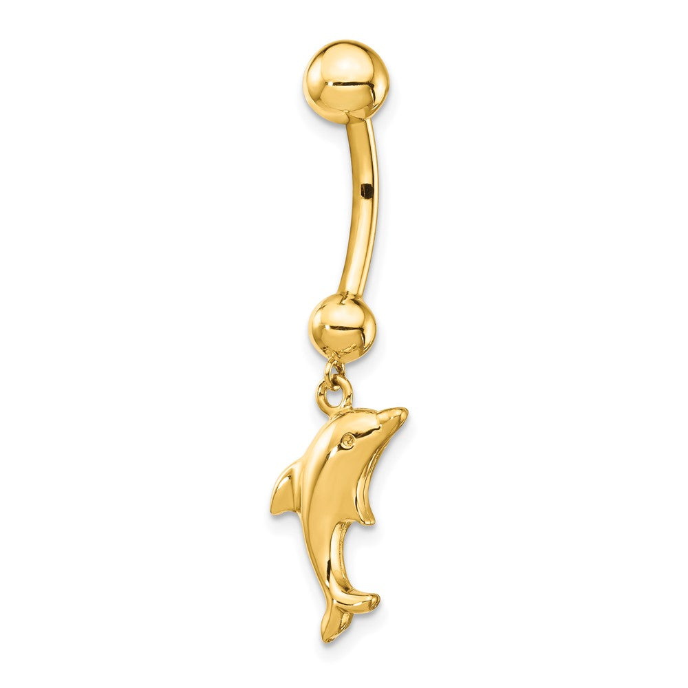 14k 14 Gauge Dolphin Dangle Belly Ring