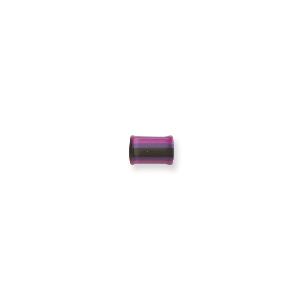 Acrylic 0G 1/2in.Lg Layered Flanged Pnk Prp Blk Stripes Plug