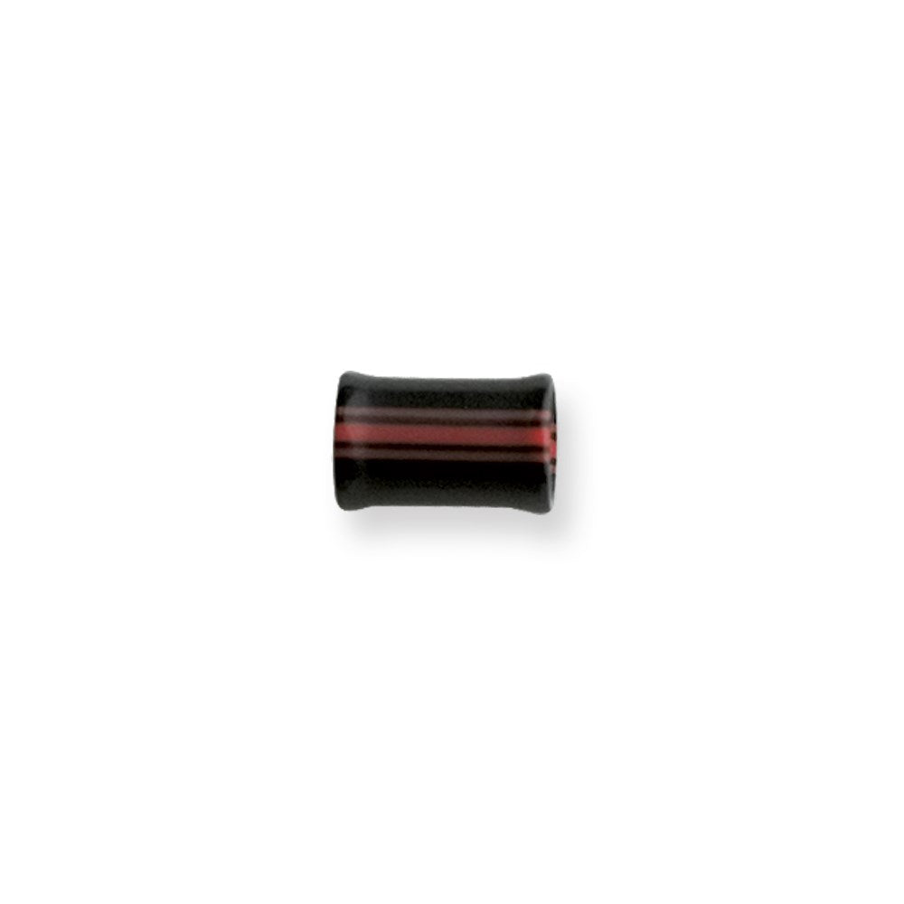 Acrylic 0G 1/2in.Lg Layered Flanged Black w Red Stripes Plug