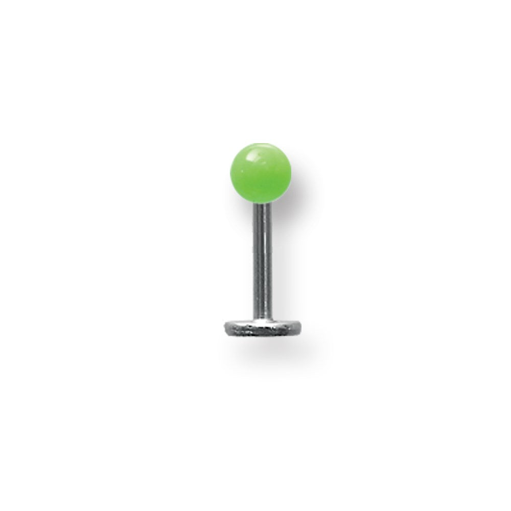 SGSS Labret w Thrd Glow Ball End 14G (1.6mm) 5/16 (8mm) Long w 4mm Ball