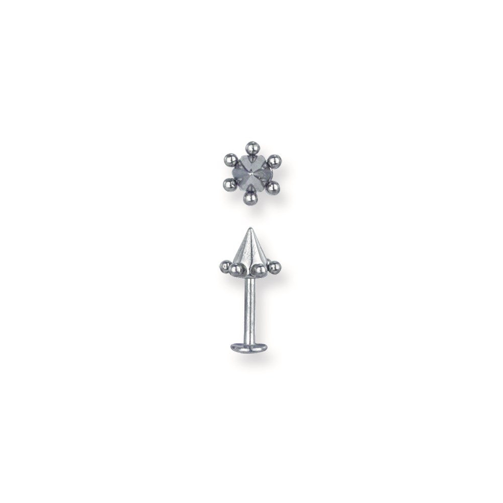 SGSS Labret w Balls & Cones 14G (1.6mm) 3/8 (10mm) Long w 6 sided cone