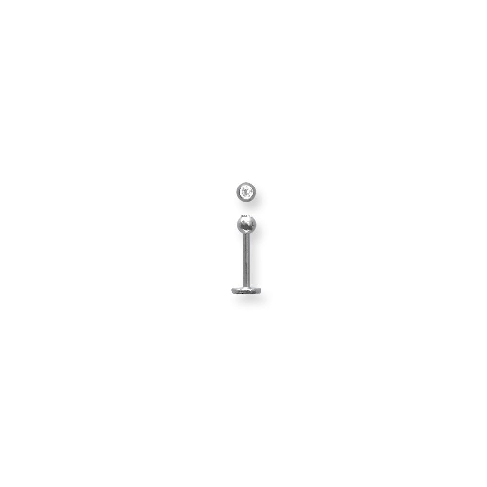 Solid Titanium Labret w Press Fit Gem Ball 16G (1.3mm) 3/8 (10mm) Long