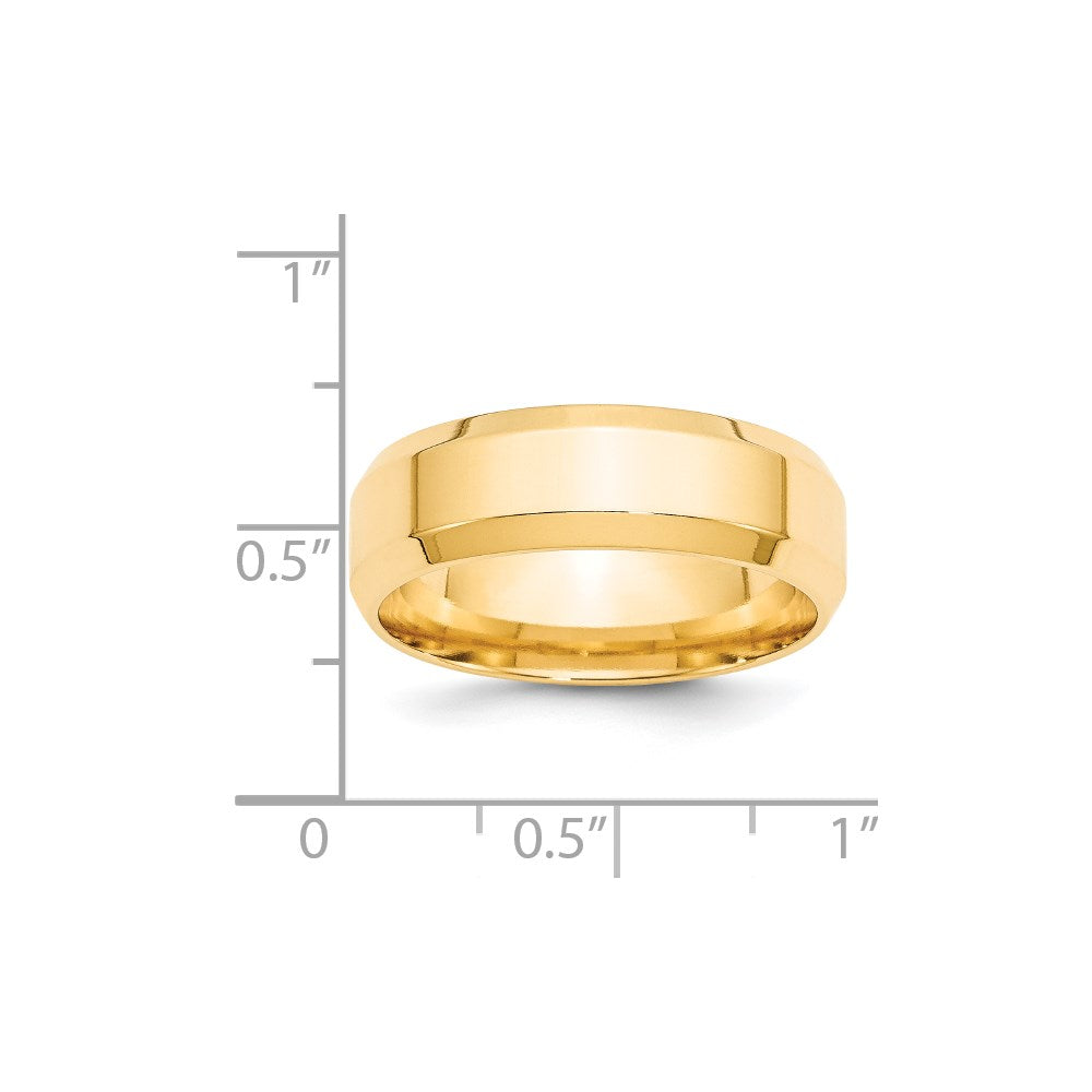 14k Yellow Gold 7mm Beveled Edge Comfort Fit Wedding Band Size 10