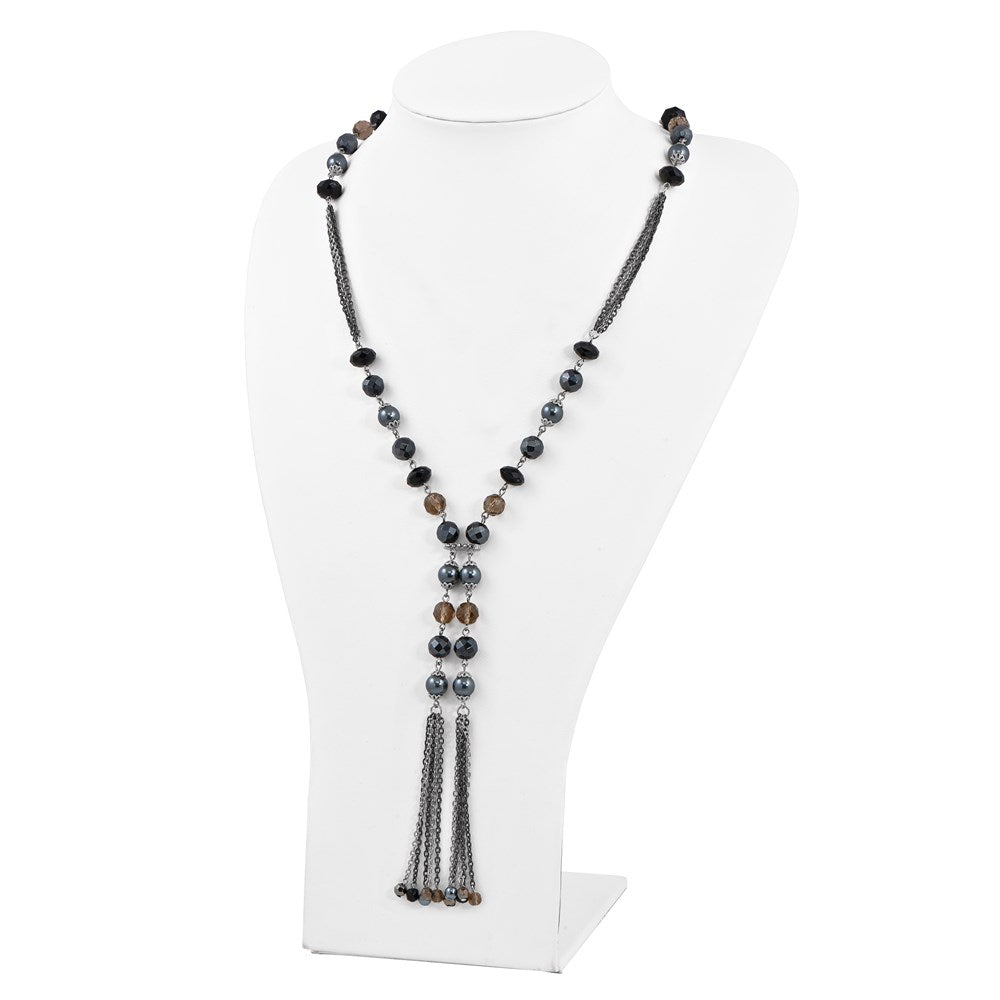 1928 Silver-tone Black & Hematite Acrylic Stones & Beads 28in Necklace