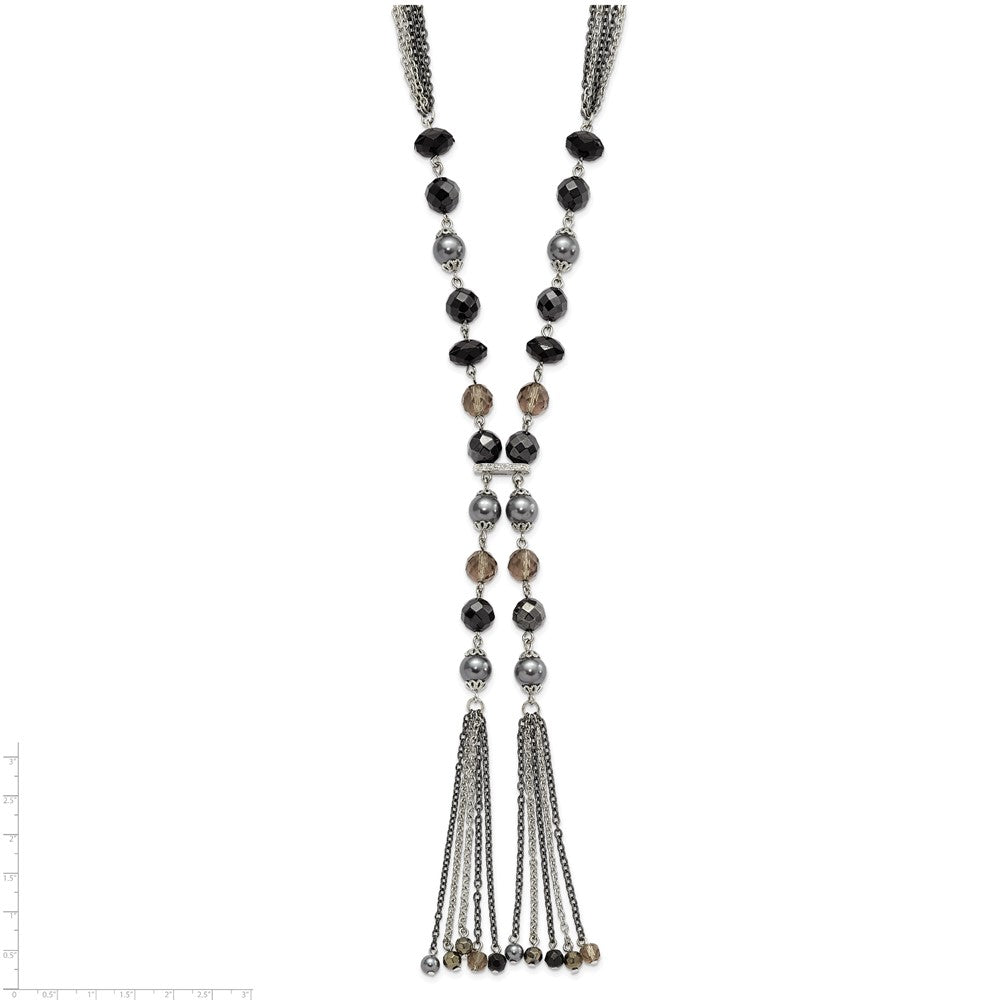 1928 Silver-tone Black & Hematite Acrylic Stones & Beads 28in Necklace