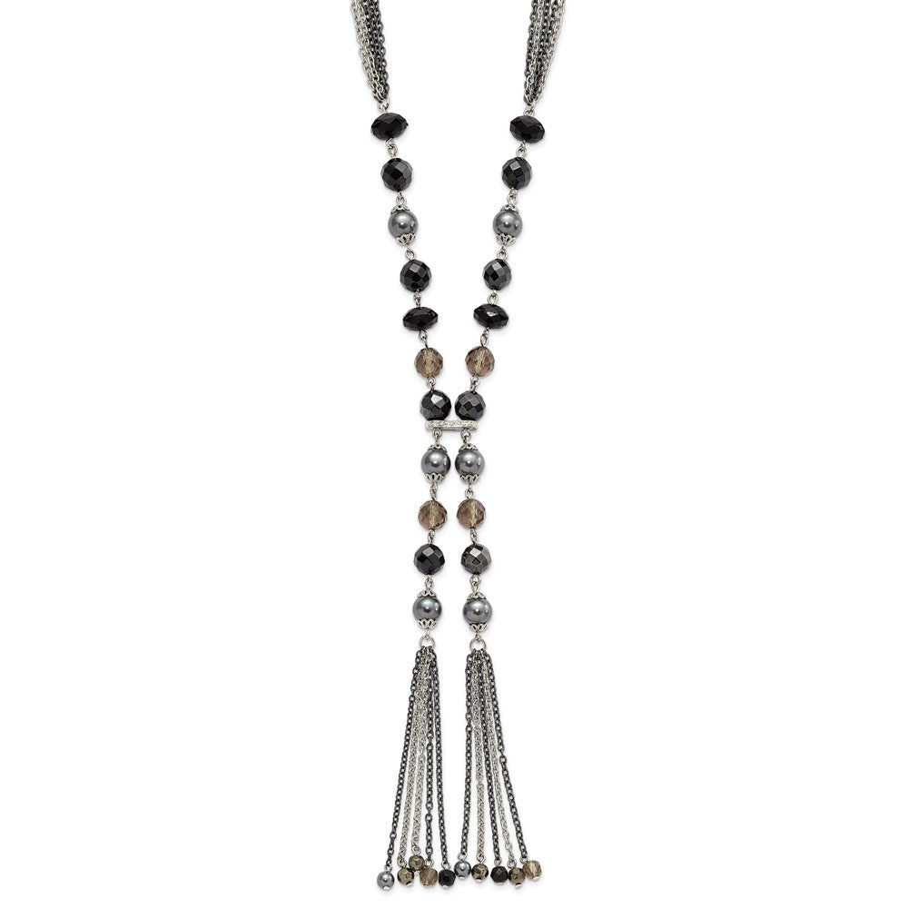 1928 Silver-tone Black & Hematite Acrylic Stones & Beads 28in Necklace