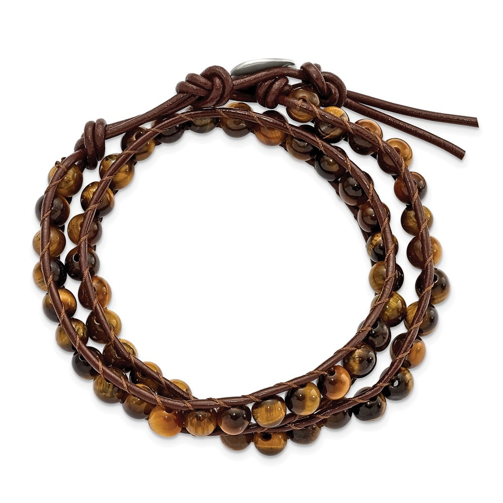 6mm Brown Beads and Leather Cord Multi Wrap Bracelet