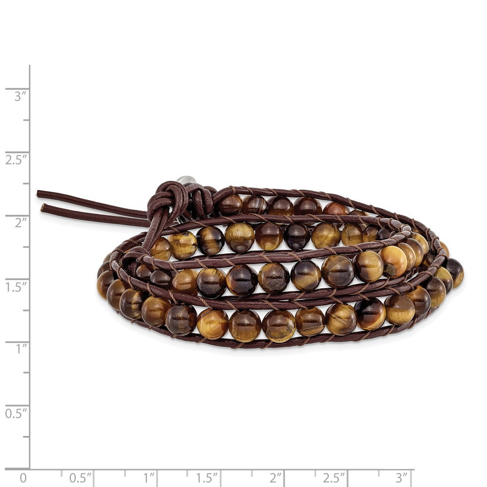 6mm Brown Beads and Leather Cord Multi Wrap Bracelet