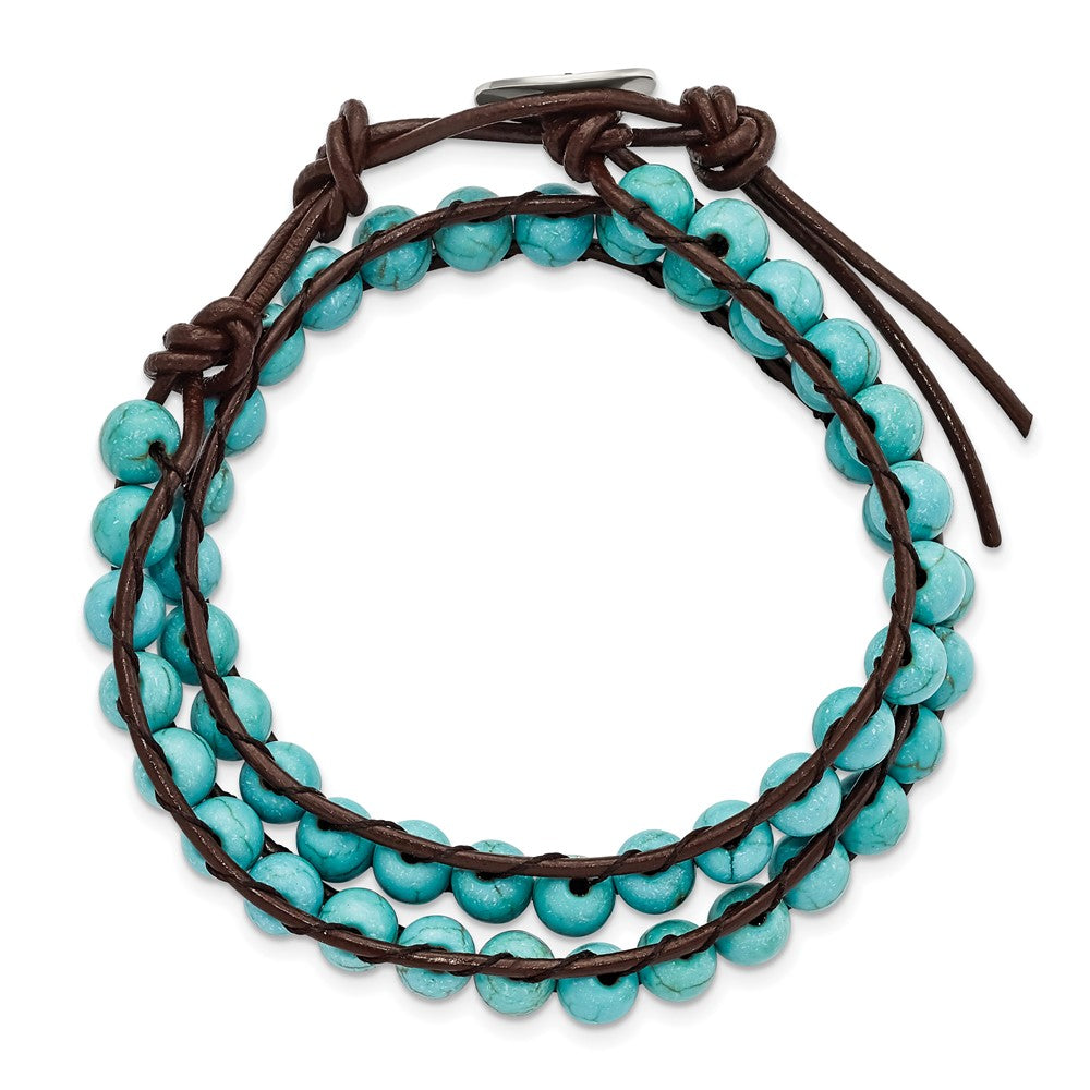 6mm Dyed Turquoise Leather Cord Multi Wrap Bracelet