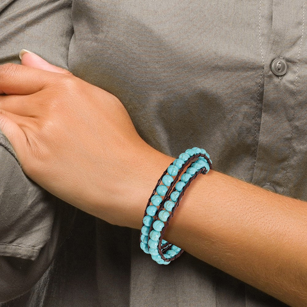 6mm Dyed Turquoise Leather Cord Multi Wrap Bracelet