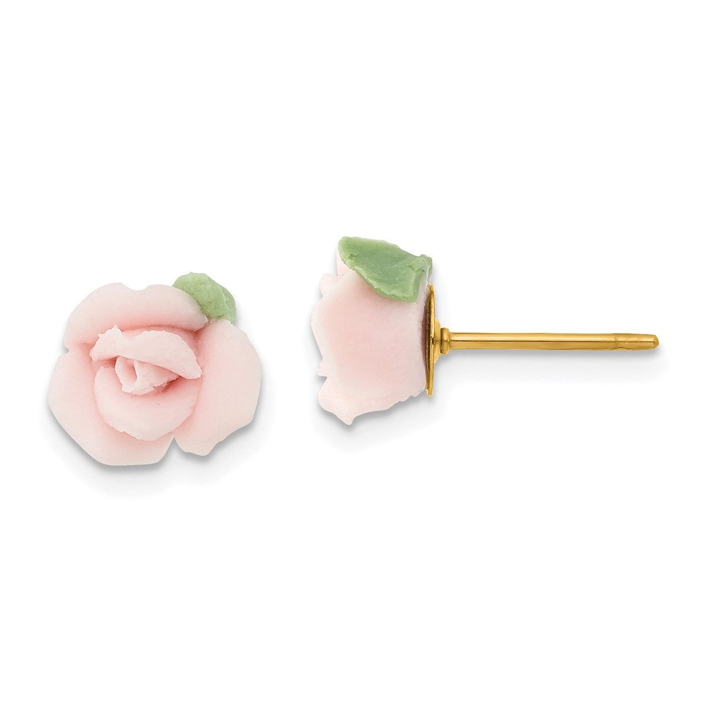 1928 Jewelry Gold-tone Pink Porcelain Rose Post Stud Earrings