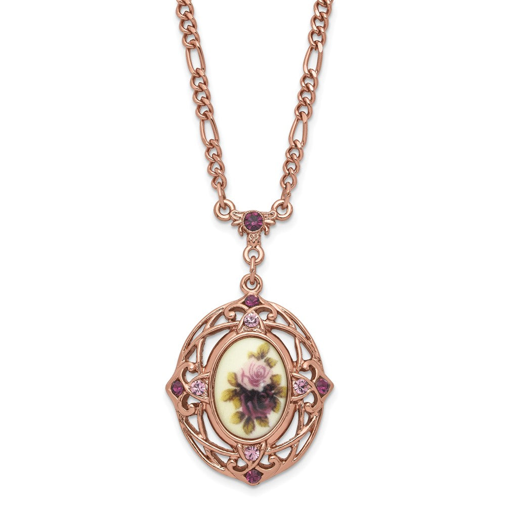 1928 Rose-tone Light and Dark Purple Crystal and Floral 28 inch Necklace