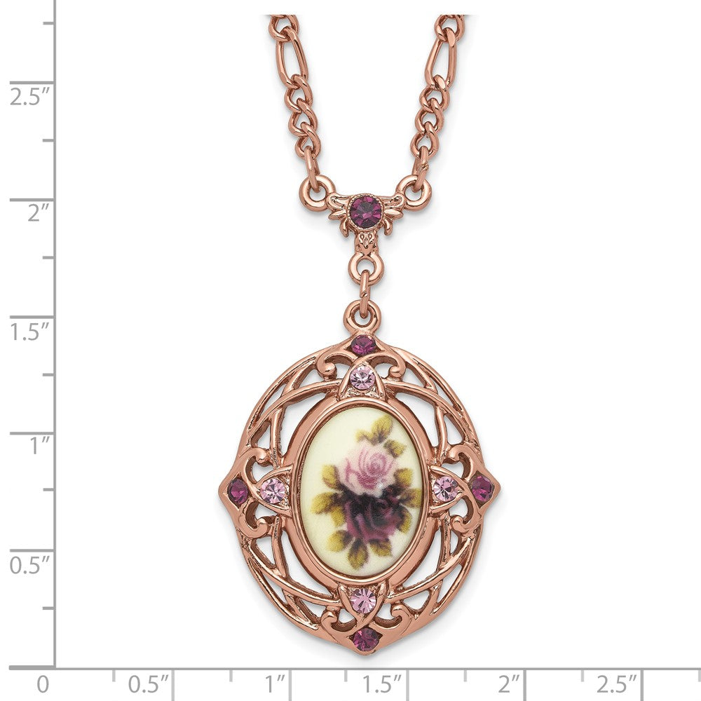 1928 Rose-tone Light and Dark Purple Crystal and Floral 28 inch Necklace