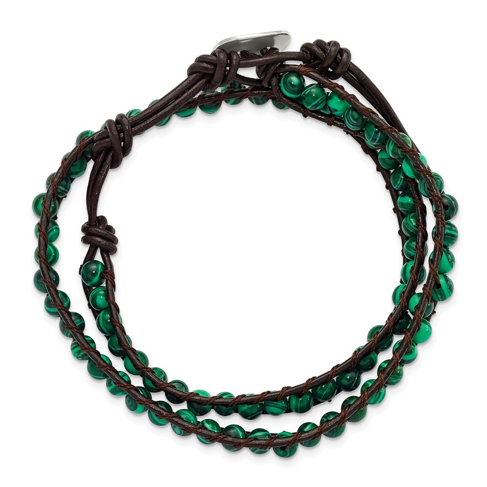 6mm Green Malachite Beads Leather Cord Multi Wrap Bracelet