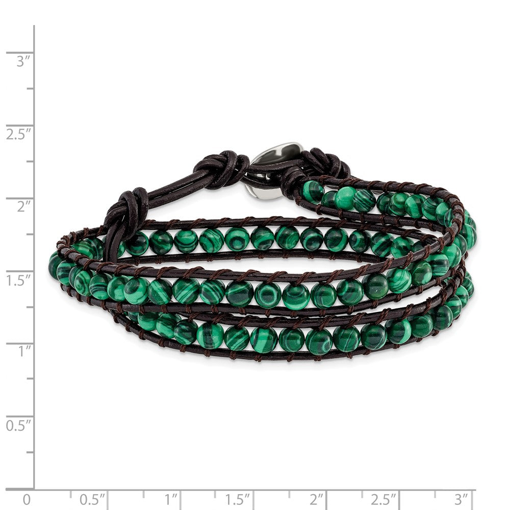 6mm Green Malachite Beads Leather Cord Multi Wrap Bracelet