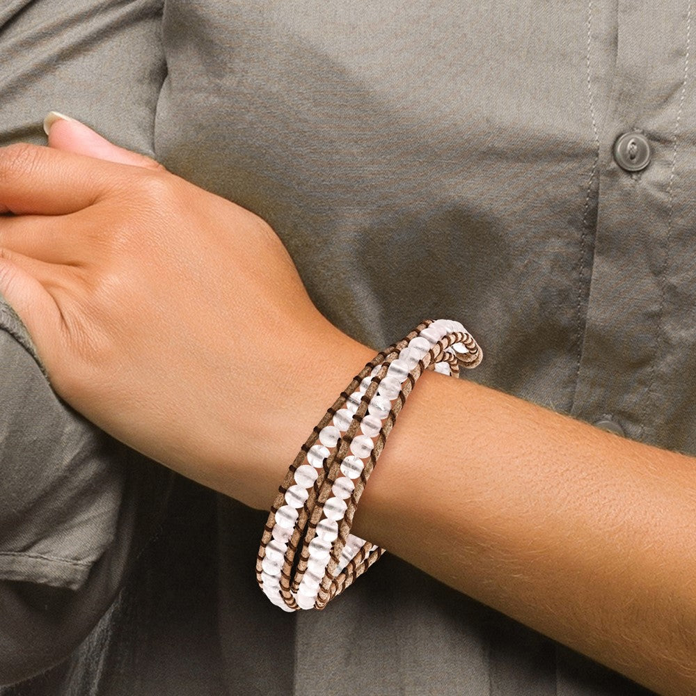 6mm Rose Quartz Beads Leather Cord Multi Wrap Bracelet