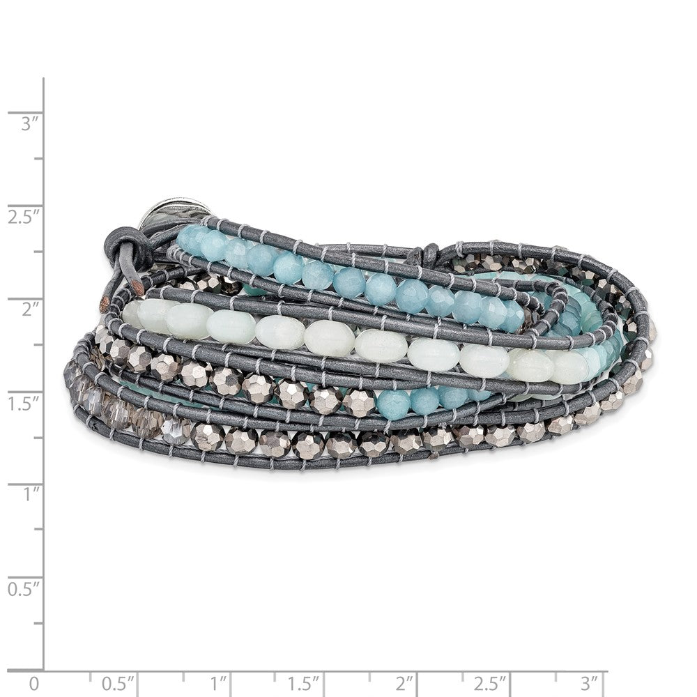 Aquamarine/Blue Quartz/Crystal/Leather Multi-wrap Bracelet