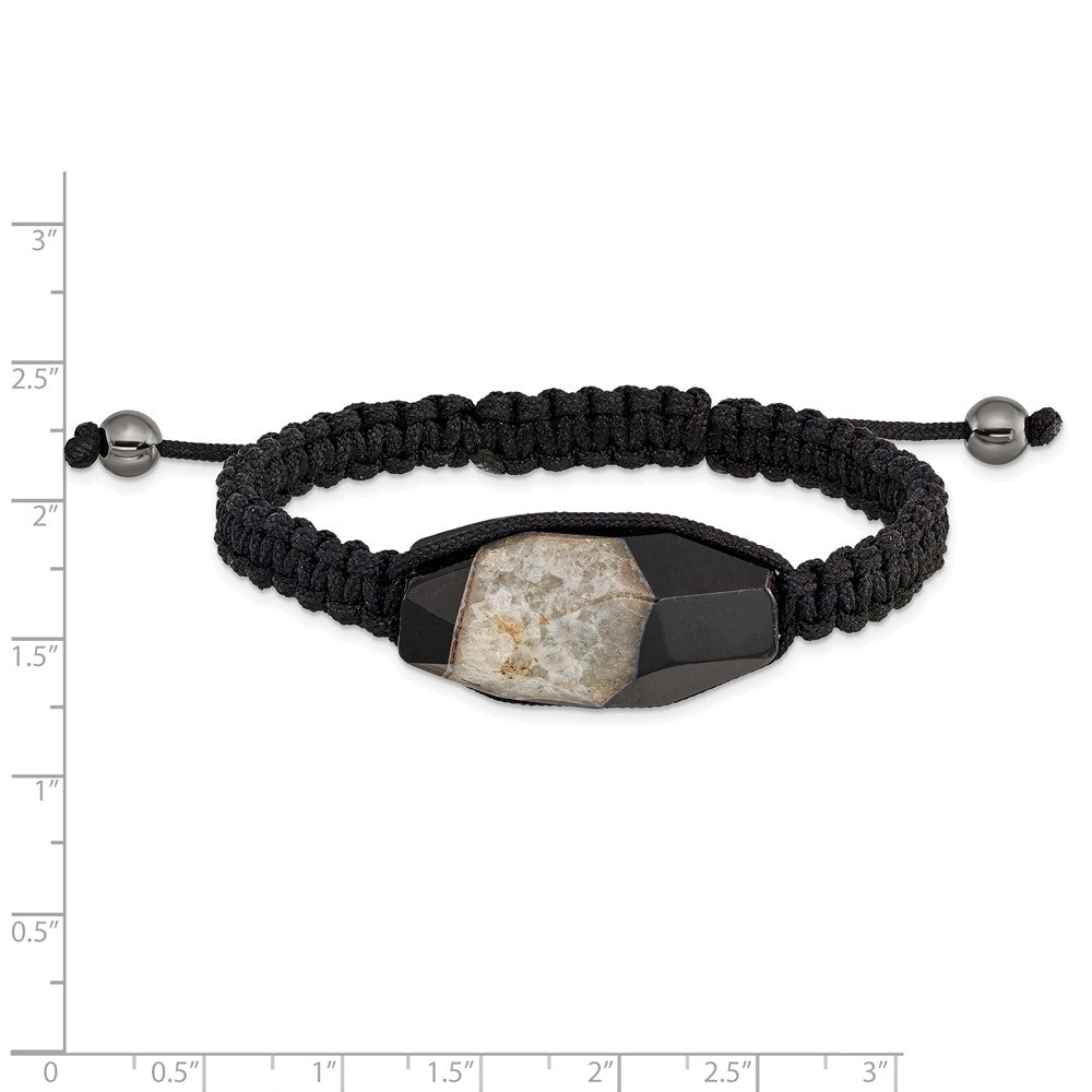 16x28mm Milky Crystal Agate w/Hematite Beads Black Cord Bracelet