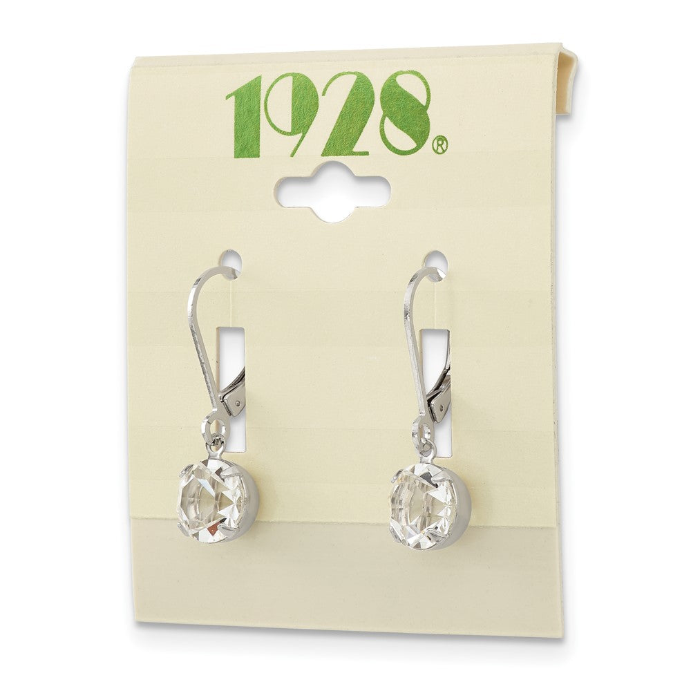 1928 Jewelry Silver-tone Clear Round Cut Crystals from Swarovski Dangle Leverback Earrings