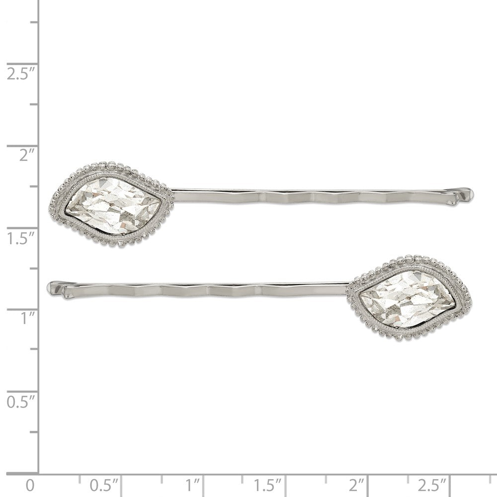 1928 Jewelry Set of 2 Silver-tone Fancy Clear Crystal Hairpins