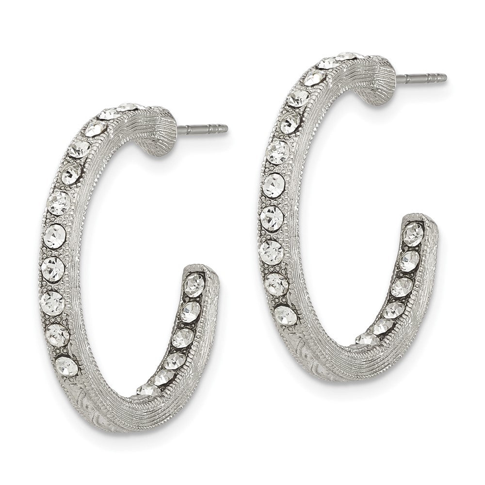 1928 Silver-tone In/Out White Crystal Hoop Earrings