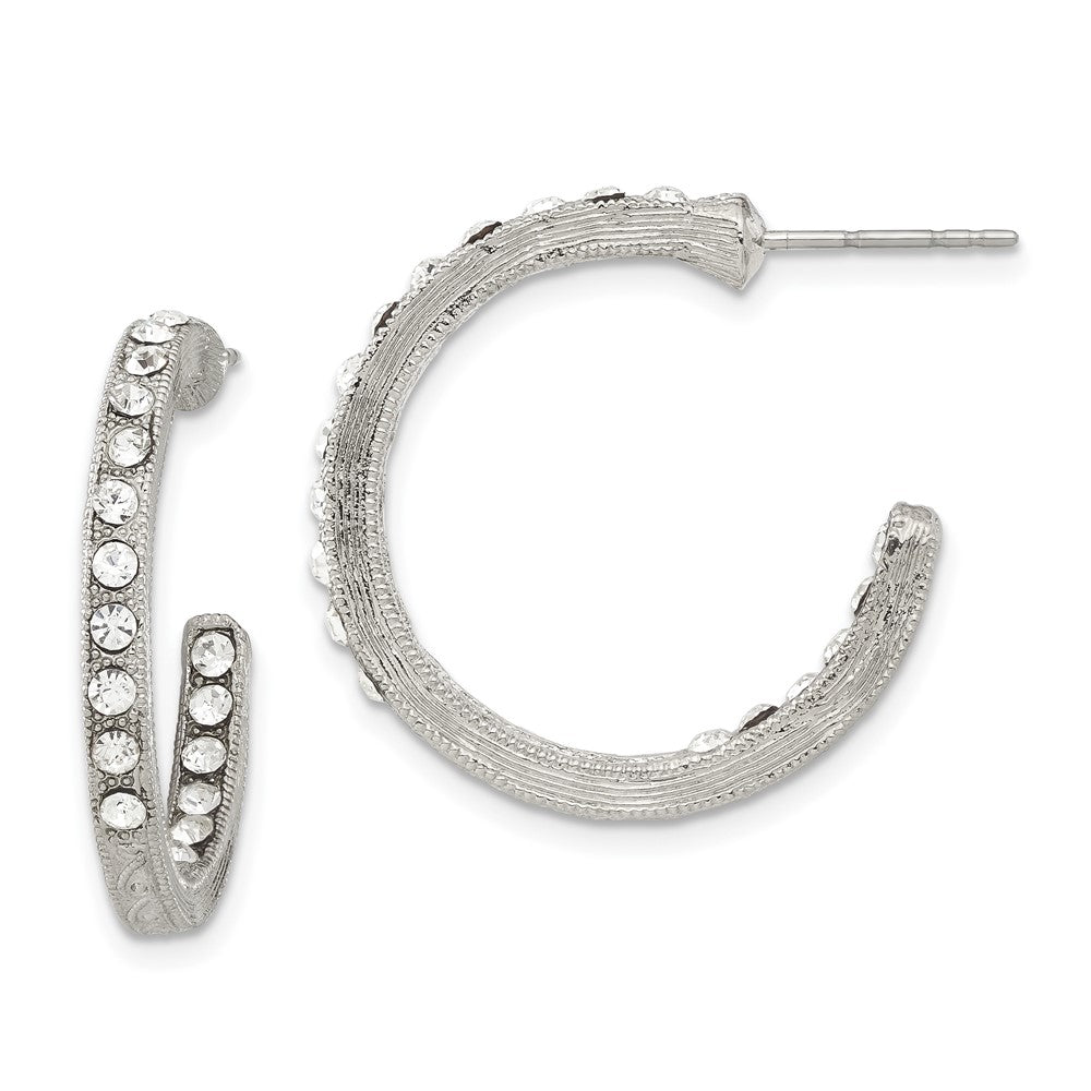 1928 Silver-tone In/Out White Crystal Hoop Earrings