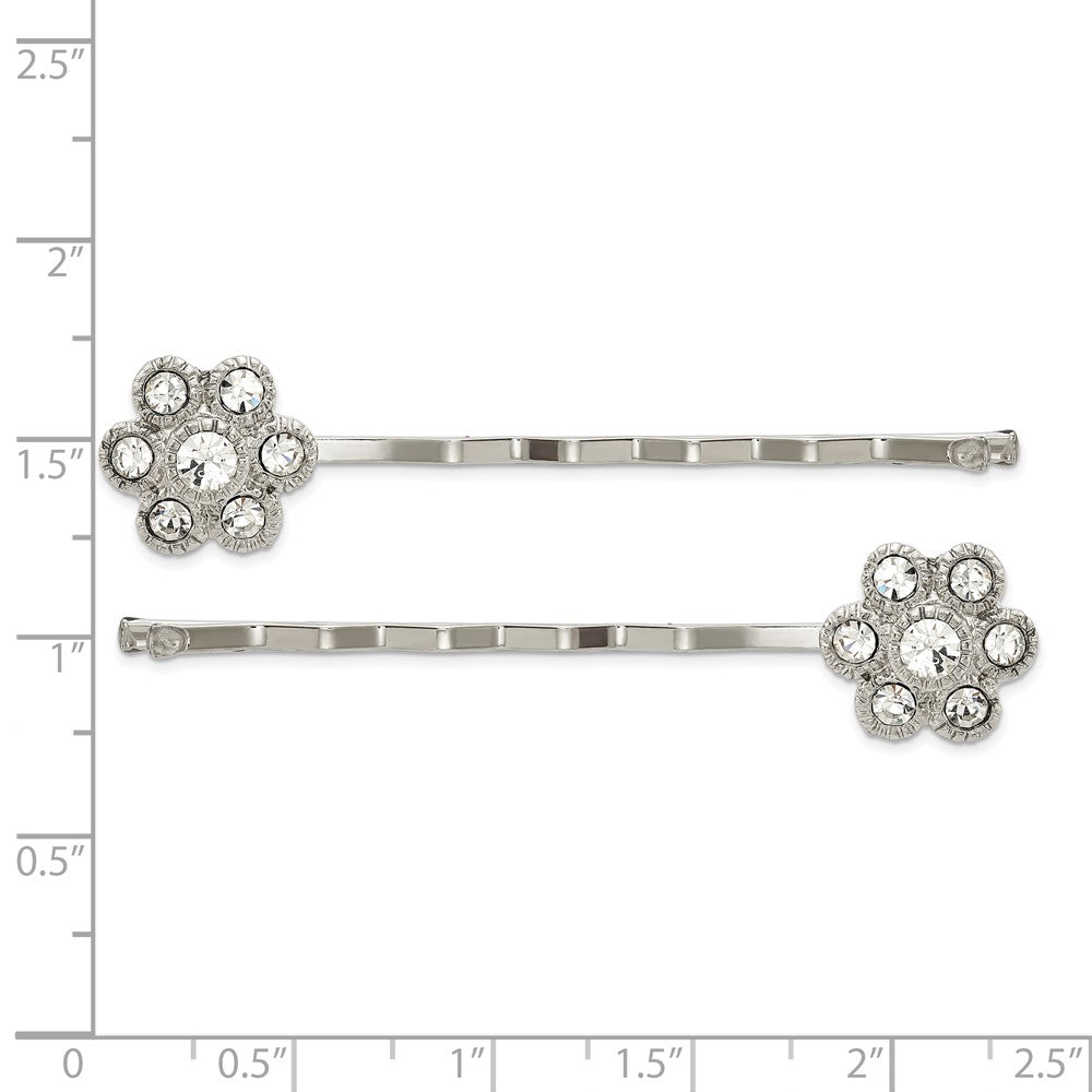 1928 Jewelry Set of 2 Silver-tone Clear Crystal Flower Hairpins