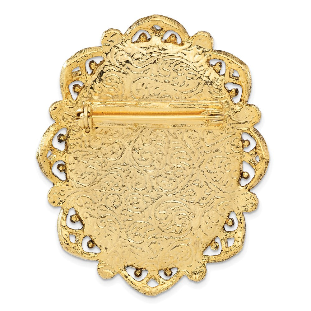 1928 Jewelry Gold-tone Filigree Frame Ivory Colored Lady Acrylic Cameo Pin Brooch