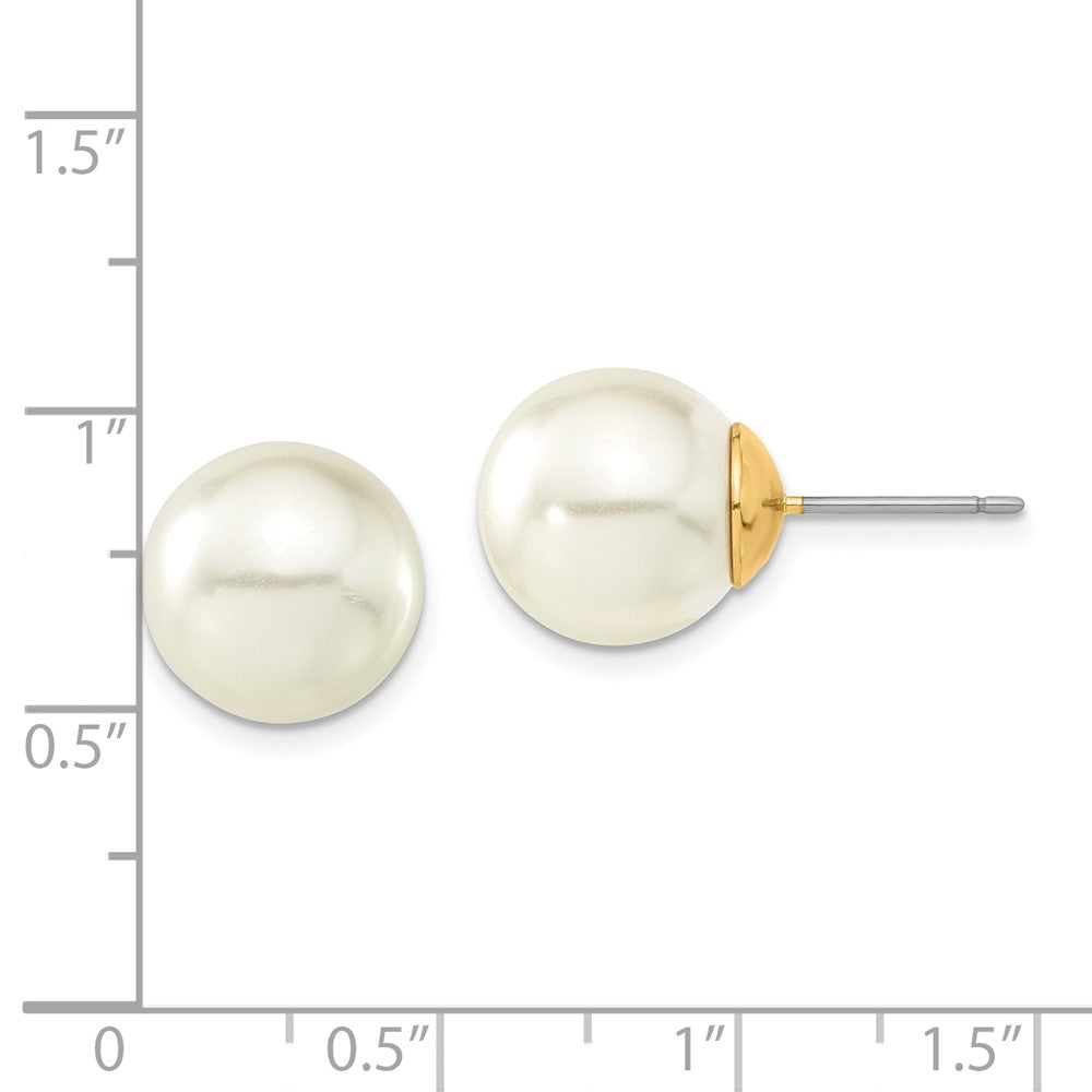 1928 Jewelry Gold-tone 12mm Ivory Imitation Pearl Post Stud Earrings