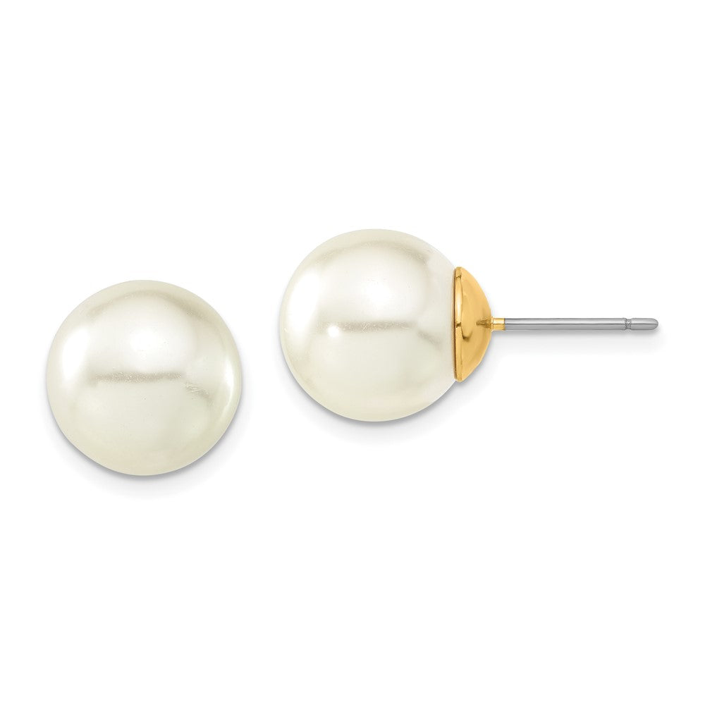 1928 Jewelry Gold-tone 12mm Ivory Imitation Pearl Post Stud Earrings